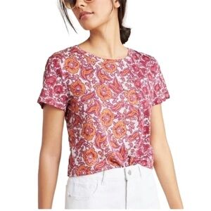 NWOT Anthropologie Padua Pink and Orange Floral Tee
